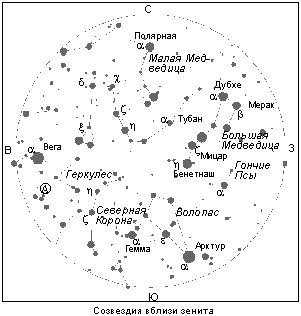 Созвездия вблизи зенита