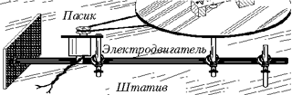 Общий вид установки (вверху) и вариант её сборки на лежащем на боку штативе