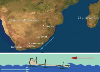 Рис. 2. Карта и схема инцидента с танкером «Таганрогский залив»