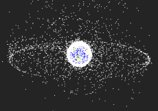 Компьютерное изображение Земли с космическим мусором вокруг неё