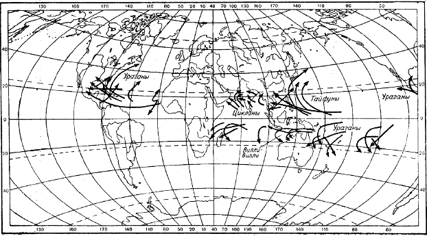 Карта тропических циклонов мира