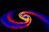 Компьютерное изображение столкновения двух нейтронных звёзд